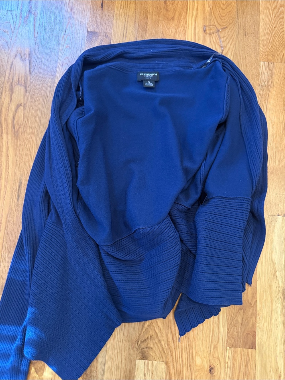 Liz Claiborne Deep Blue Draped Open-Front Cardigan